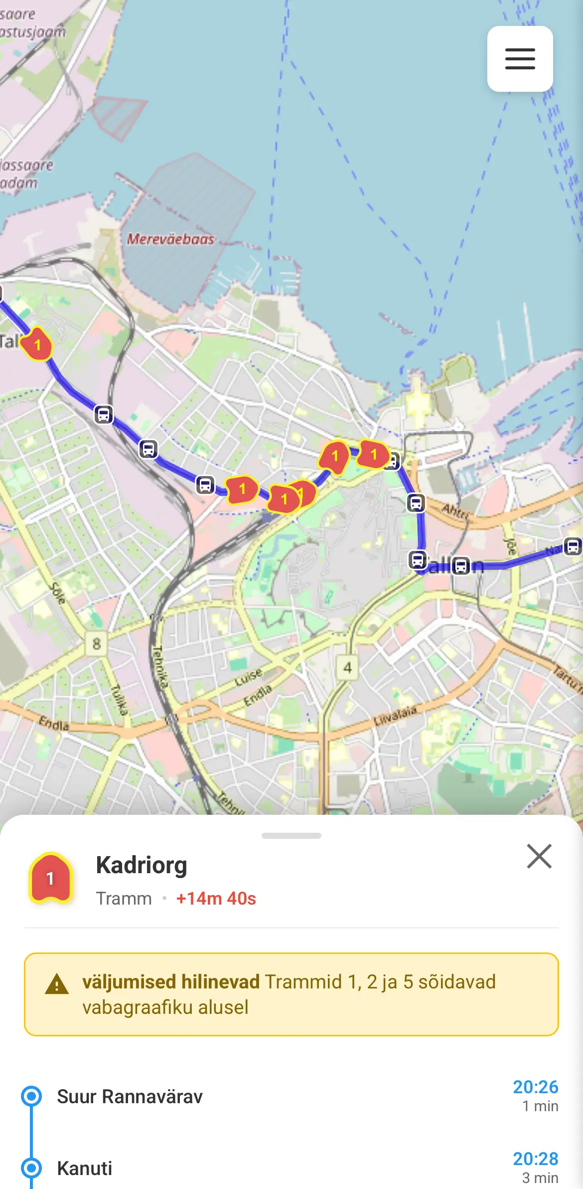 Vehicle details panel showing current delay